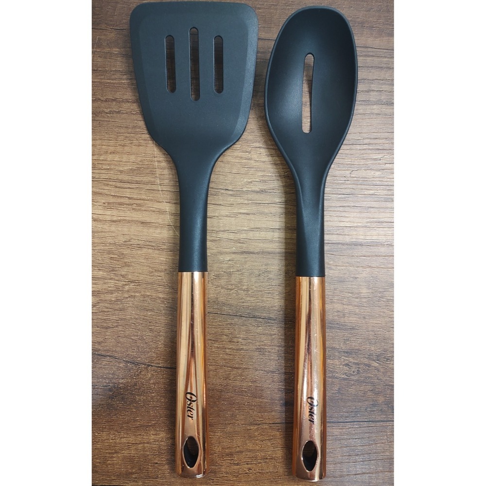 Oster Kitchen Bliss Spatula Slotted Spoon Lot Of 2 Rose Gold Handle U90